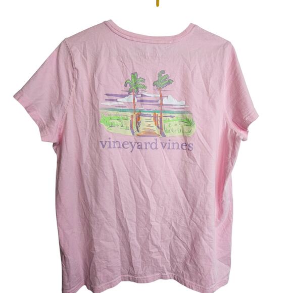 Vineyard Vines Womens Pink Tropical Island Hammock Pocket Tee Beach Travel Sz XL - Picture 1 of 6